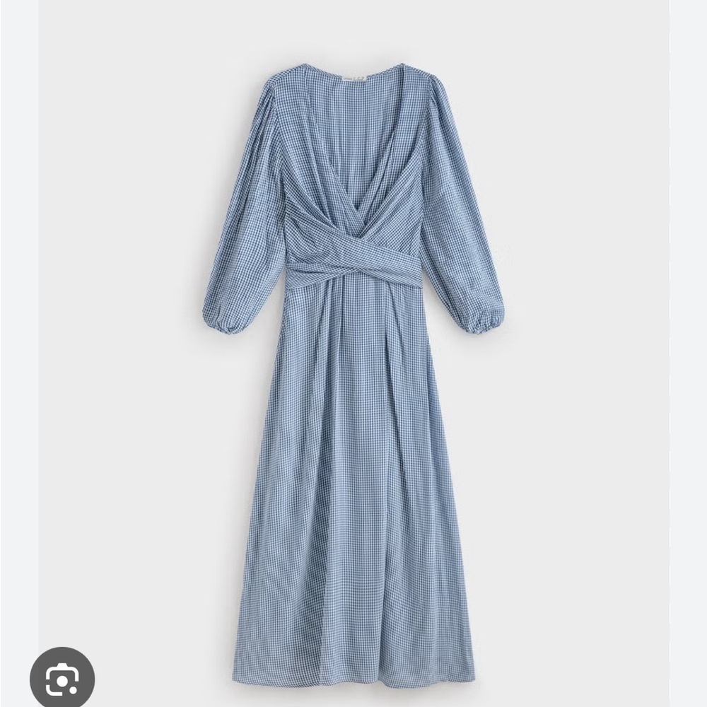 Light Blue Long Sleeve Maxi Dress with Wrap Waist